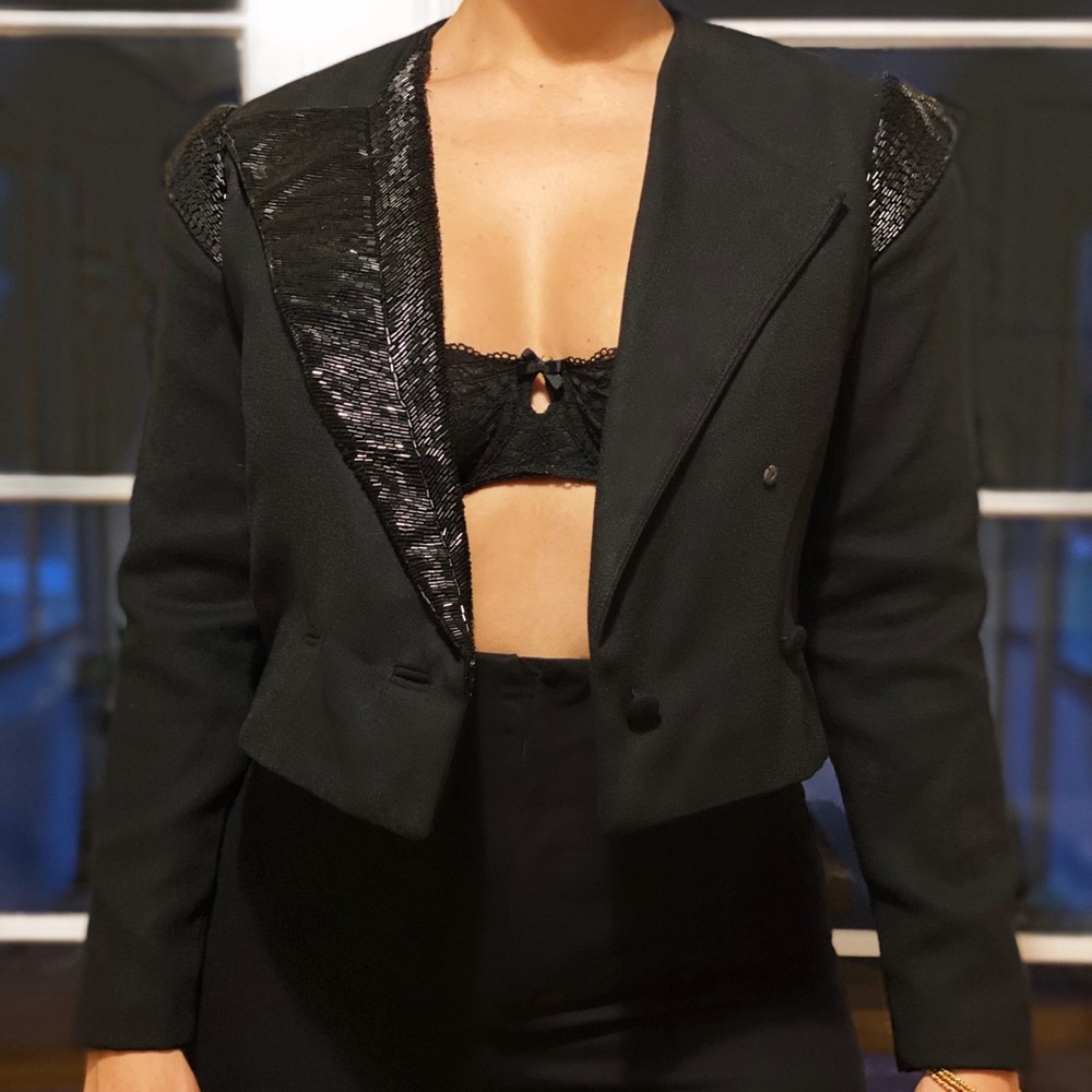 Vintage embellished cropped tuxedo jacket